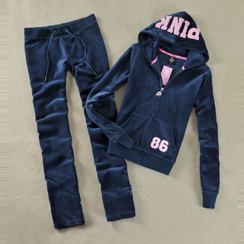 2023 Velvet PINK Tracksuit Women's Brand Velours fabric Suits Hoodies and Pants Size S - XL