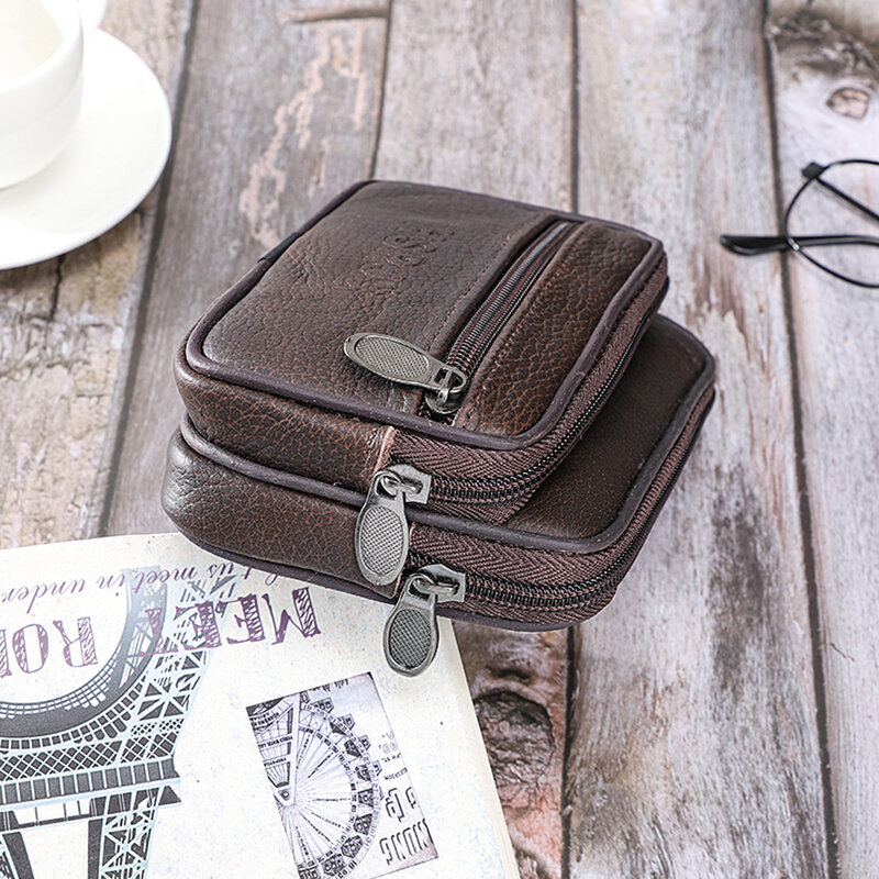 Vintage Men Card Holder Creative PU Leather Solid Color Card Holder Multi Layers Waist Packs for Travel Shopping