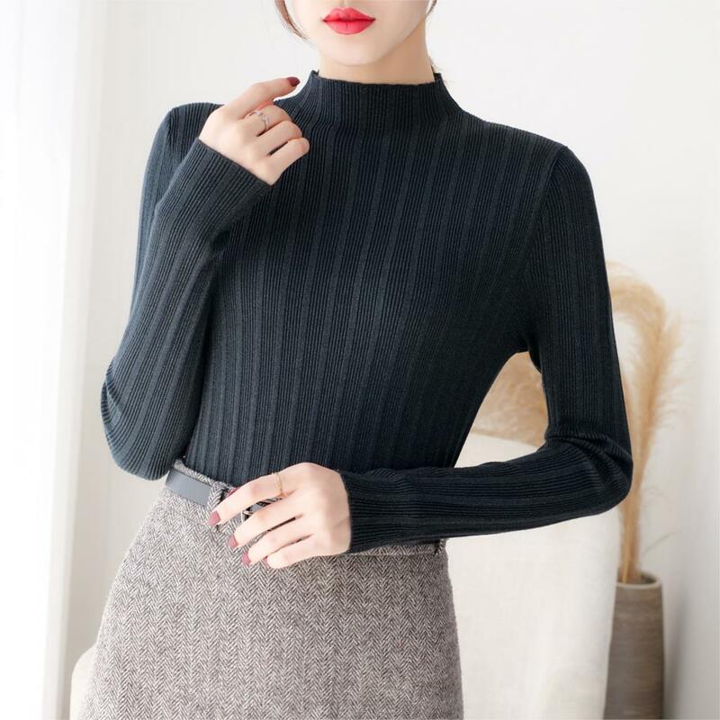 Suéter de punto de algodón 2019 para mujer otoño e invierno nuevo suéter de cuello alto Medio suéter de punto suave cálido de manga larga