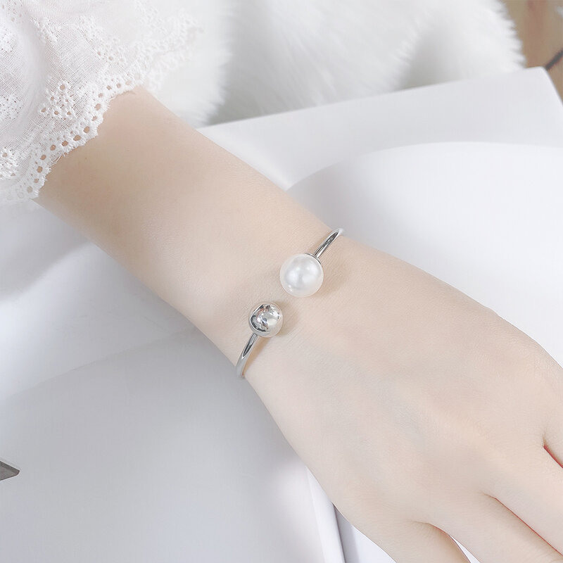 LUNARIEEN nueva moda suerte cuentas de perlas de Plata de Ley 925 brazaletes mujer ajustable diseño con abertura pulseras regalo joyería
