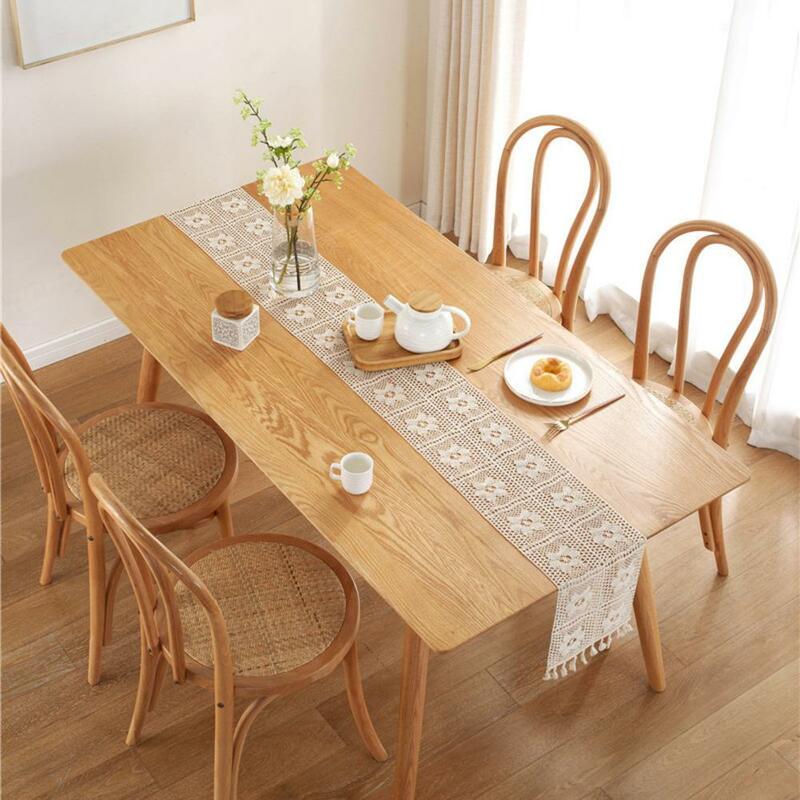 Toalha de mesa de malha feita à mão g8q8, corredor de mesa, renda pastoral, vazada, à prova de poeira, crochê, retangular, de algodão
