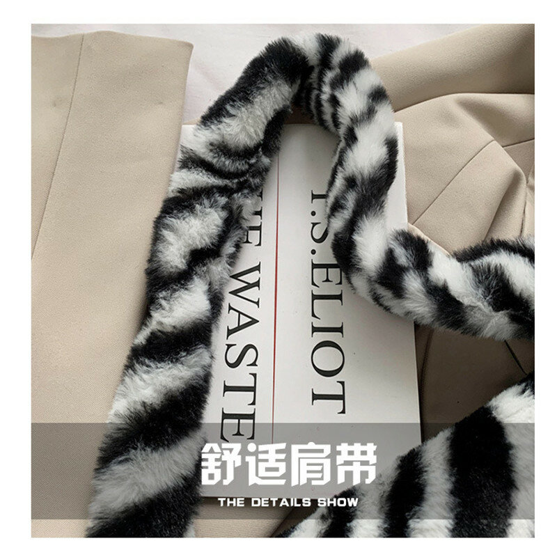 Sacoche léopard d'hiver pour femmes, pochette pour téléphone portable, sac à bandoulière en peluche, fourrure douce et chaude, 2020