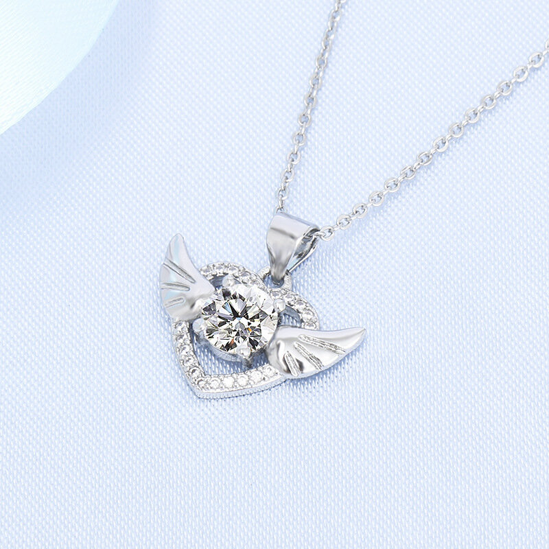 SODROV Heart Wings Pendant Necklace for Women Silver Jewelry Sterling Silver Necklace