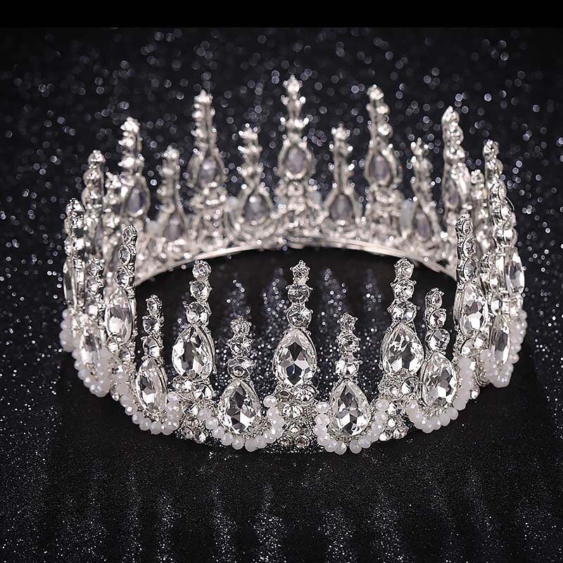 Silver Color Rhinestone Headbands Crystal Tiaras and Crowns Bride Wedding Hair Accessories Princess Pageant Round diadema