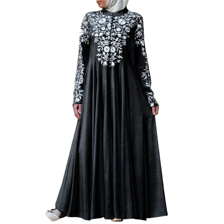 Vestido musulmán de Abaya con flores impresas para mujer, Túnica de Abaya abierta, Túnica de Dubái musulmán, caftán de Ramadán, 3XL