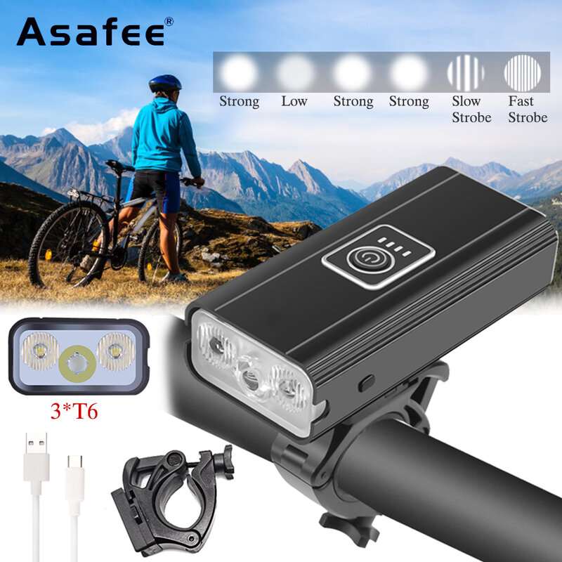 Feu arrière de vélo imperméable à LED 3 * T6, Rechargeable par USB, accessoires de bicyclette