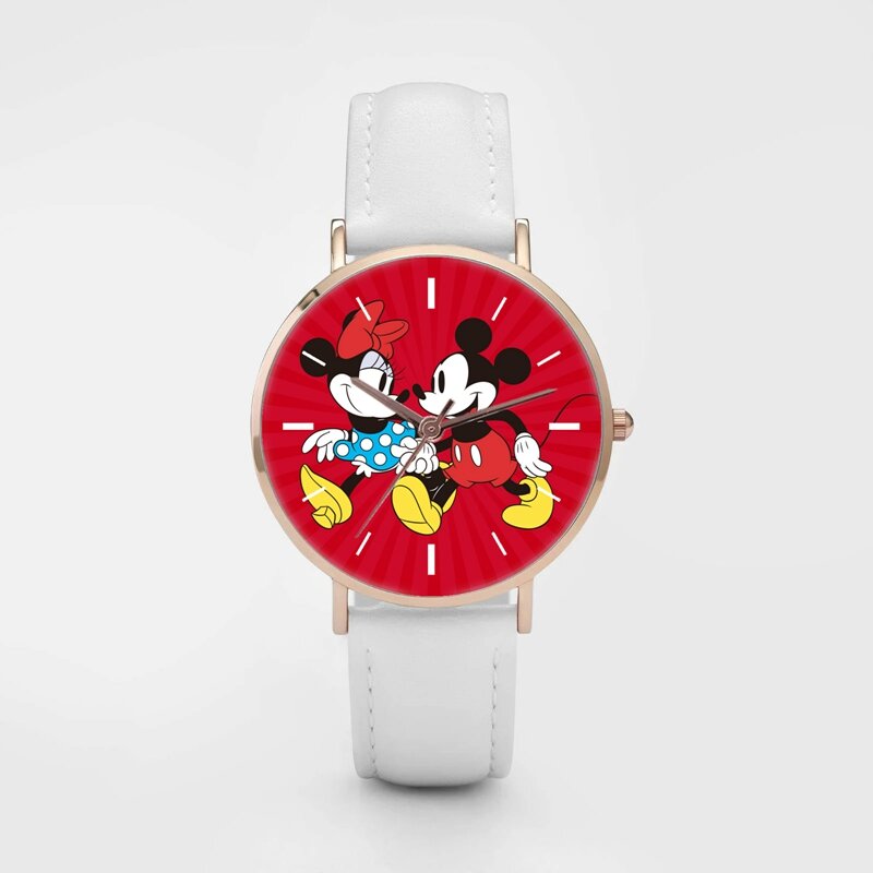 New Reloj Mujer Mouse Watches Women Quartz Wristwatches White Leather Watchbands Fashion Cartoon Timer Girl Gifts