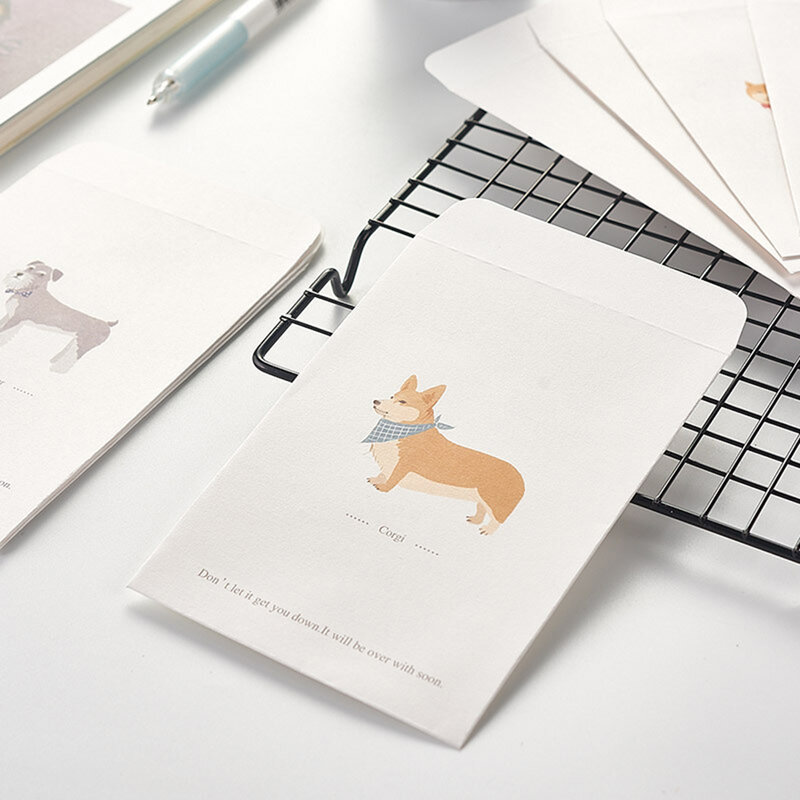 10Pcs Kawaiiสุนัขชุดซองจดหมายสร้างสรรค์การ์ตูนน่ารักKraftกระดาษเชิญโรแมนติกข้อความของขวัญเครื่องเ...