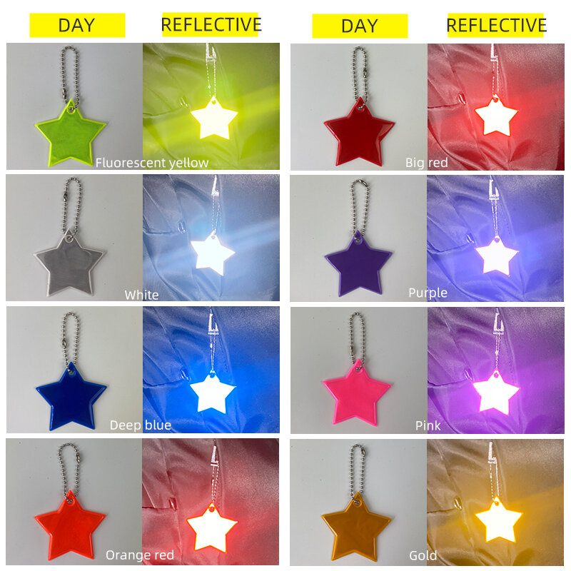 Colorful star Reflective keychain bag pendant accessories soft PVC reflector keyrings for visible safety