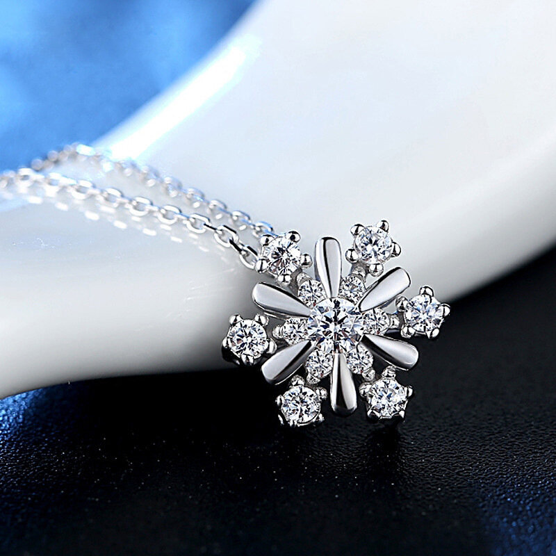 Colar de pingente de zircão de brilho coreano do floco de neve para as mulheres gargantilha de prata cor corrente de declaração de jóias de natal presentes de ano novo