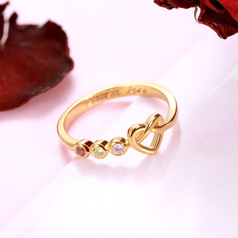 Sweey Dropshipping anillo de corazón de piedra de nacimiento personalizado anillo de corazón grabado perfecto regalo de navidad regalo de San Valentín presente