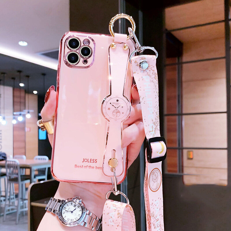 Fashion Sling Wrist Strap Phone Holder Case for iPhone 13 12 11 Pro Max XR X XS 6 6S 7 8 Plus Mini Soft Silicone Back Cover