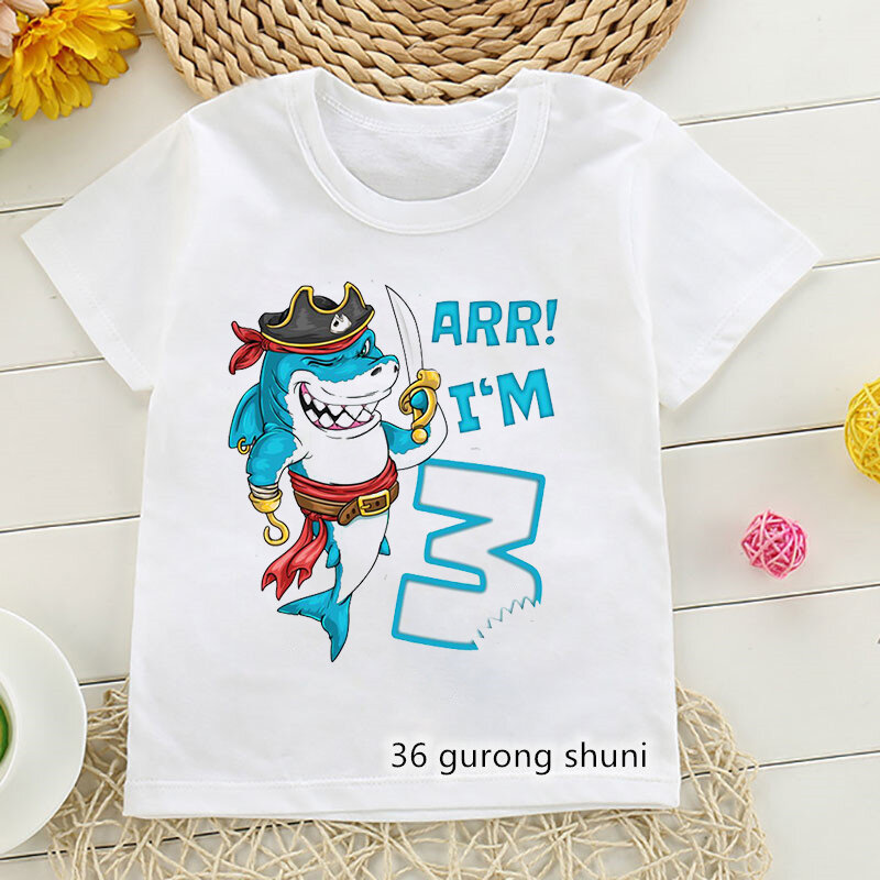 Meninos engraçados t camisa donut tubarão impressão dos desenhos animados meninos roupas moda bonito criança camiseta verão casual meninos/meninas unisex camisetas