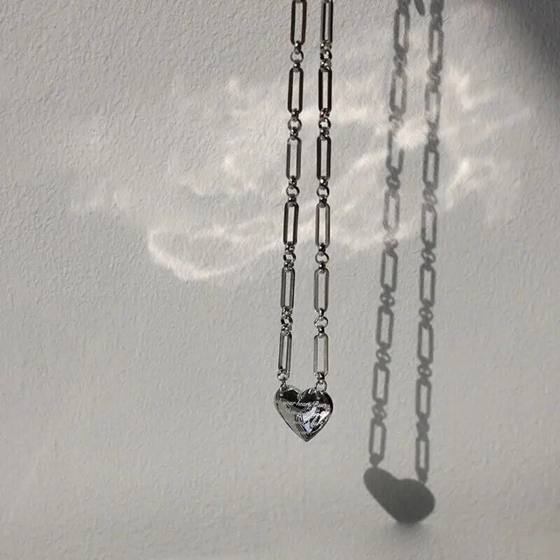 Collana a catena d'amore in acciaio inossidabile pendenti geometrici Non sbiaditi in diretta per accessori da donna gioielli bohémien
