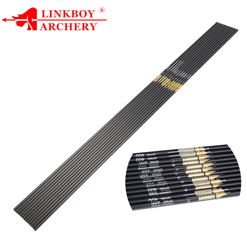 Linkboy-本物のカーボンアーチェリーの矢,Spine400-1000,id4.2/6.2mm,6/12個セット,後ろに反らす弓と矢,狩猟用