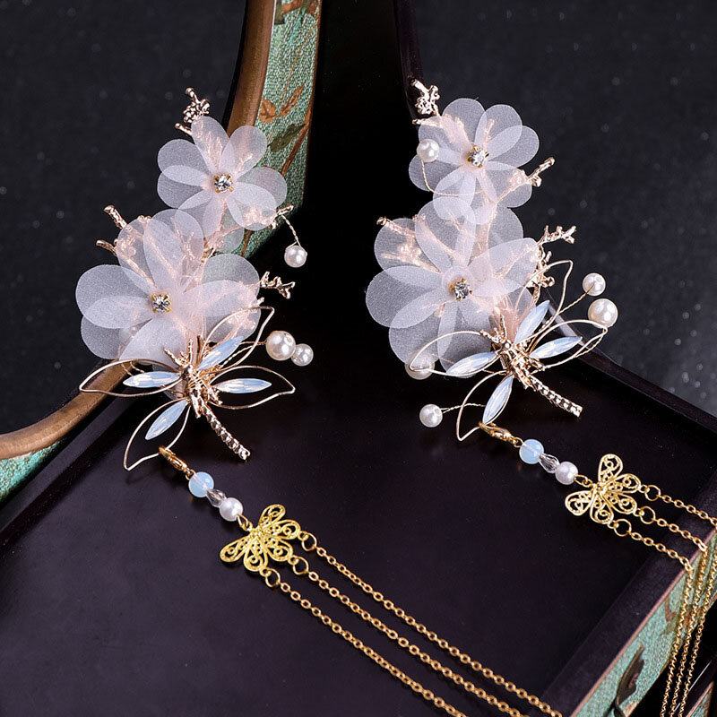 Nowe przedmioty imitacja perły Tassel przędzy kwiat motyl spinki do włosów dla dziewczyny panna młoda Noiva ślub spinka do włosów klipy diadema włosów biżuteria