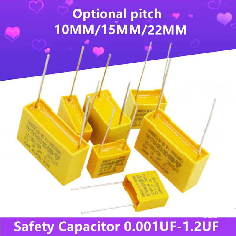 10Pcs/Lots Correction Capacitor Package Kit 23 Value Polypropylene Safety Plastic Film Capacitors X2 275V 0.001UF-1UF Pitch 15MM