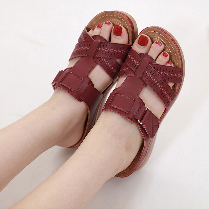 Sandalias cómodas con punta abierta para mujer, zapatos ortopédicos de tacón bajo, a la moda, para caminar, Corrector, 35 ~ 43