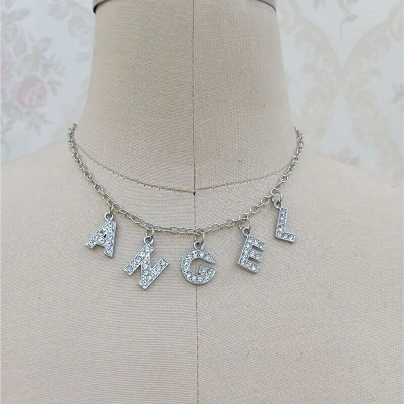 ZN 22 Style Customized Necklace Crystal Letter Necklace Women Jewelry Gift Personalized Necklace ANGEL Necklace HONEY Choker