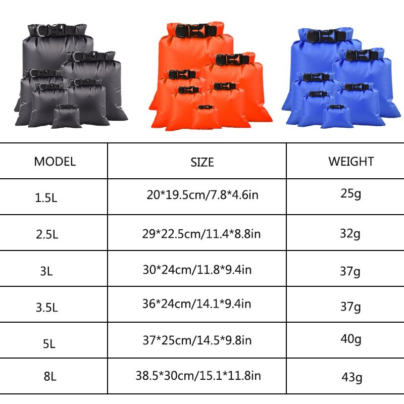6pcs Dry Bag Dry Bag Sacco di Galleggiamento Impermeabile A Secco Gear Borse Per La Nautica Pesca Rafting Nuoto Canoa