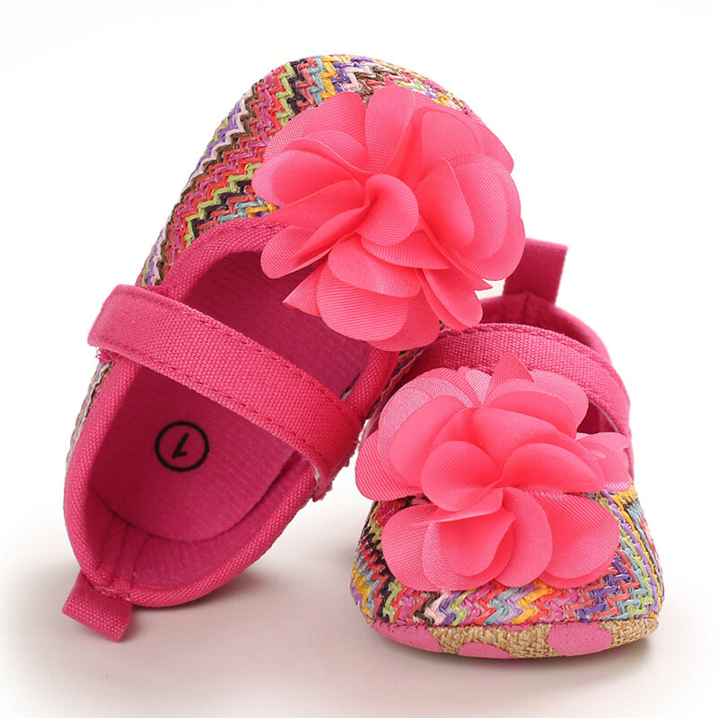 Calçados para meninas recém-nascidas, sapatos casuais de flor grande para bebês, estilo étnico, sola macia, prewalker, 0-18m, primavera