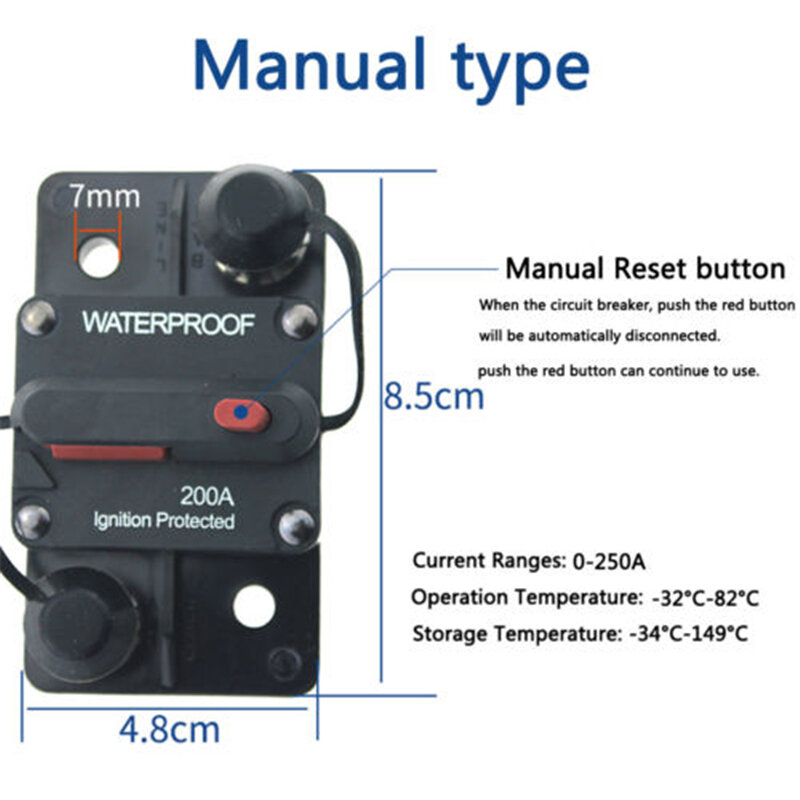 30A-300A Amp Disyuntor Restablecimiento manual de batería dual 12-48V Fusible O5I6