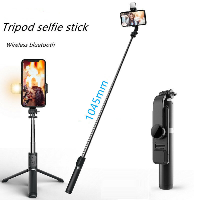 Palo de selfie inalámbrico con bluetooth, mini trípode plegable con luz de relleno, obturador, control remoto, para IOS y Android