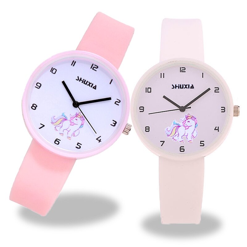 Venda quente adorável pony relógios das crianças meninas meninos presente moda cristal vestido crianças quartzo relógios de pulso relógio
