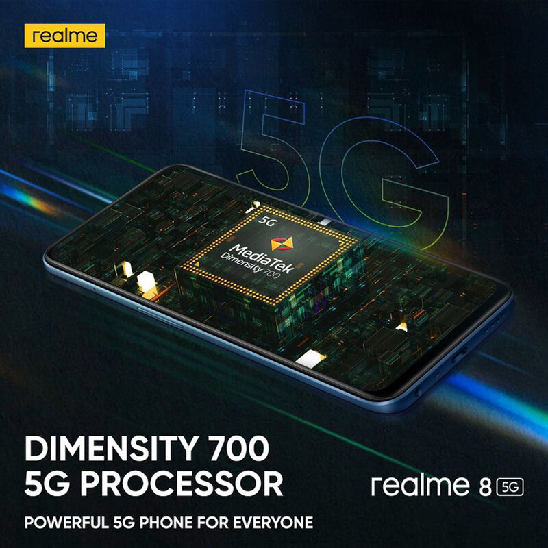 Realme 8 5G versione russa NFC Dimensity 700 90Hz Display Smartphone 5000mAh 48MP Triple Camera 4GB 64GB