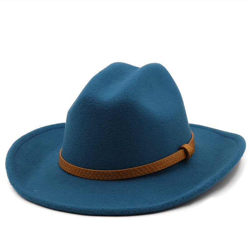 Sombrero Fedora de lana con borde grande para hombre y mujer, Sombrero de fieltro de imitación de lana con cadena de Metal, decoración de sombreros Panamá