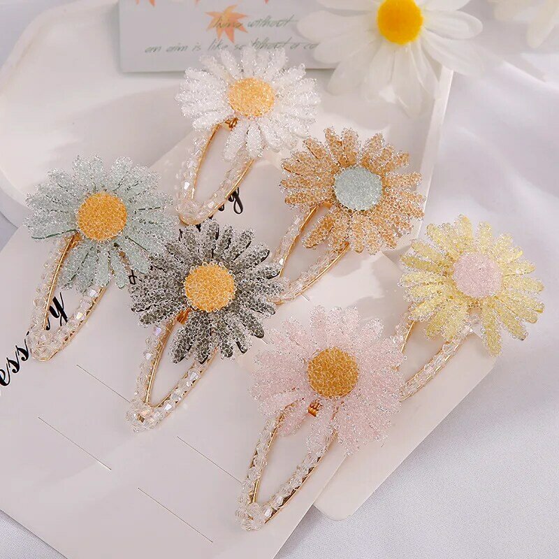 New Sun Flower Hairpin Small Daisy Flower Crystal Side Clip Side bb Clip Mori Girl Clip Headdress