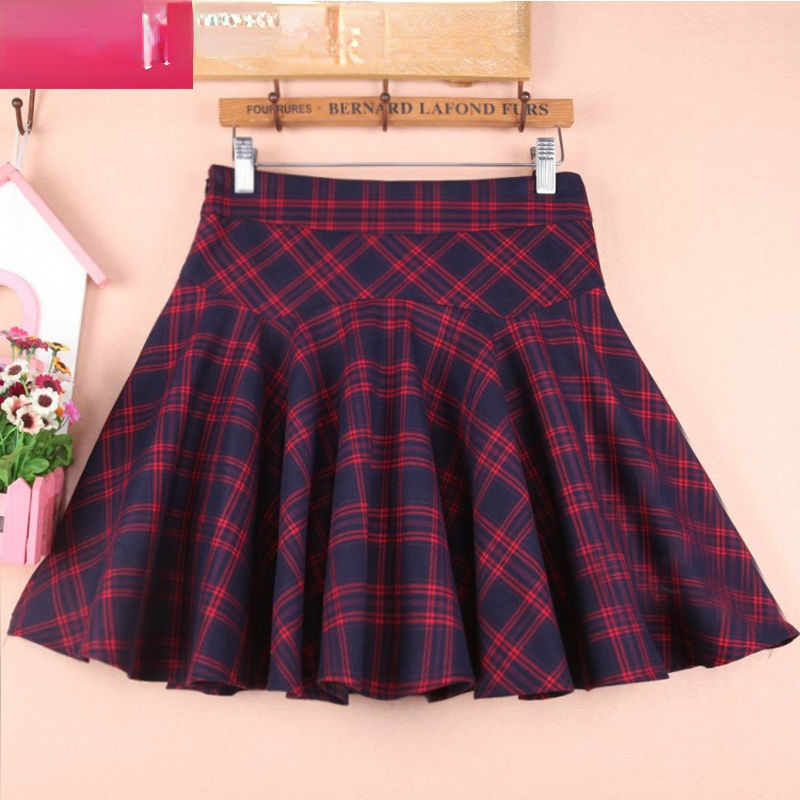 Spring and Autumn Plaid Skirt, Fluffy A-shaped Skirt, Large Size, Large Swing, Bottomed High Waist Women's Skirt
