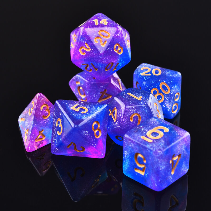 Set di dadi Galaxy 7-Die poliedrici glitterati intenso e grassetto per giochi da tavolo DND