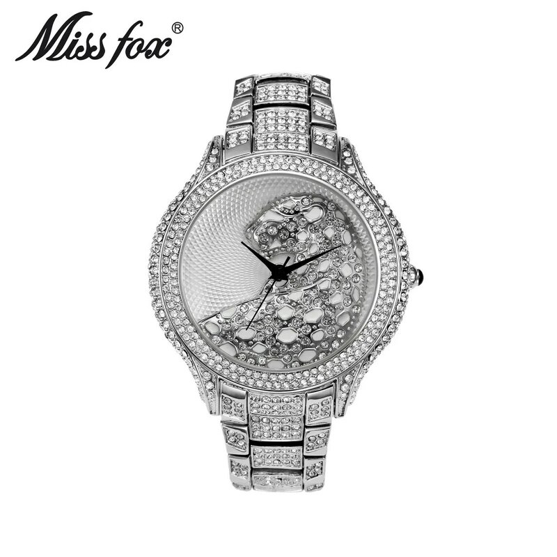 Miss Fox Hot Leopard Horloge Mode Vrouwelijke Gouden Klok Charms Volledige Diamond Merk Gouden Horloge Vrouwen Pols Business Quartz Horloges