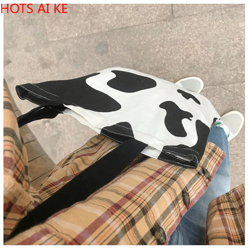 milk cow pattern Fashion  Flower Cartoon woman Shoulder  Bag Mini Bag for Women  Ladies Hand Bags  canvas bags fashion tote