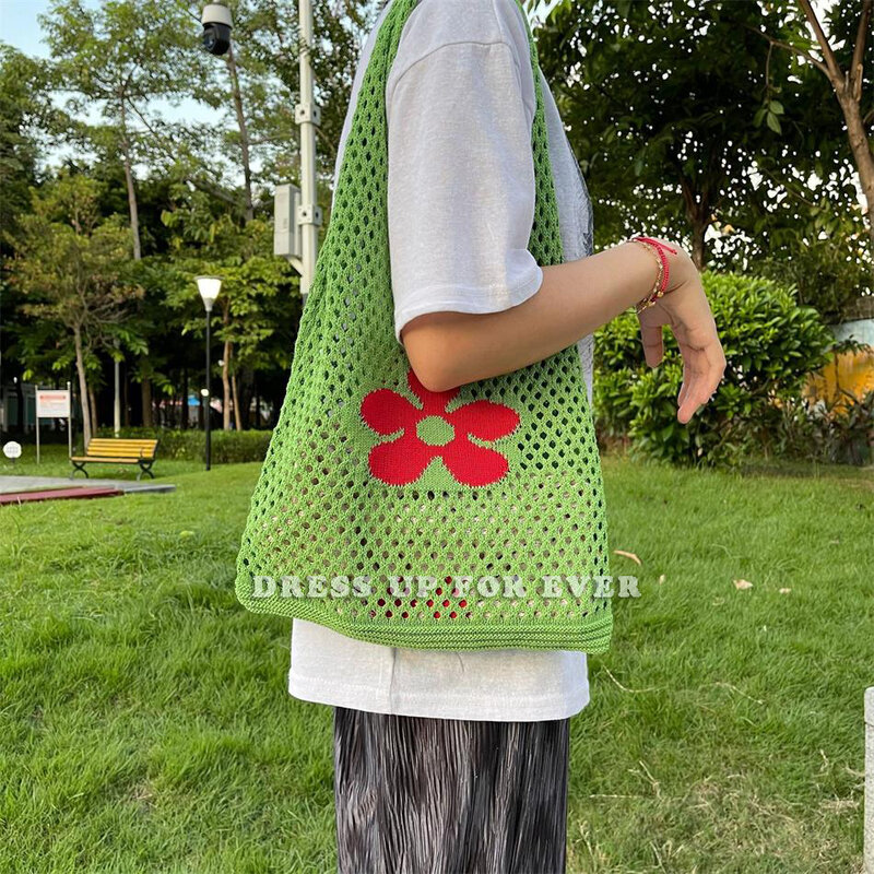 Fashion Knitted Vest Women's Shoulder Bags Flowers Summer Beach Totes Bag Large Capacity Female Handbag Designer Shopper Purse