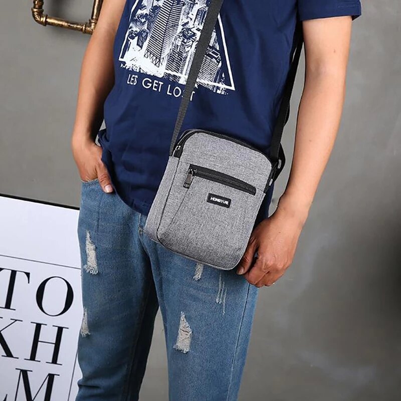Moda masculina bolsa mensageiro saco de bolso do telefone crossbody para homens bolsa de ombro multifuncional masculino pequena aleta preto