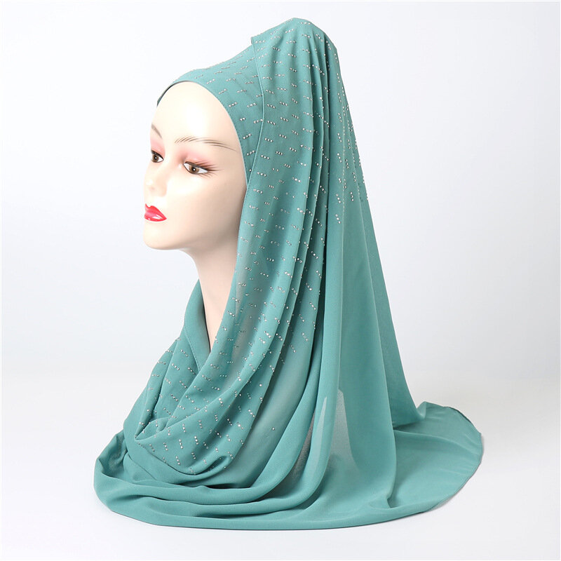 Zware Bubble Chiffon Sjaal Hijab Vrouwen Solid Diamond Hoofdband Moslim Onder Sjaals Shawl Wrap Bandana 180Cm * 70Cm foulard 26 Kleur