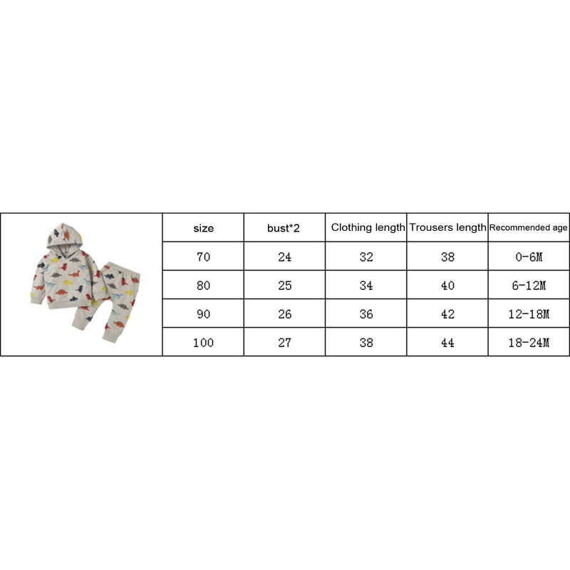 OPPERIAYA 2Pcs Newborn Dinosaur Print Autumn Spring Cotton Outfits Kids Toddler Baby Long Sleeve Hooded Sweatshirt Trousers