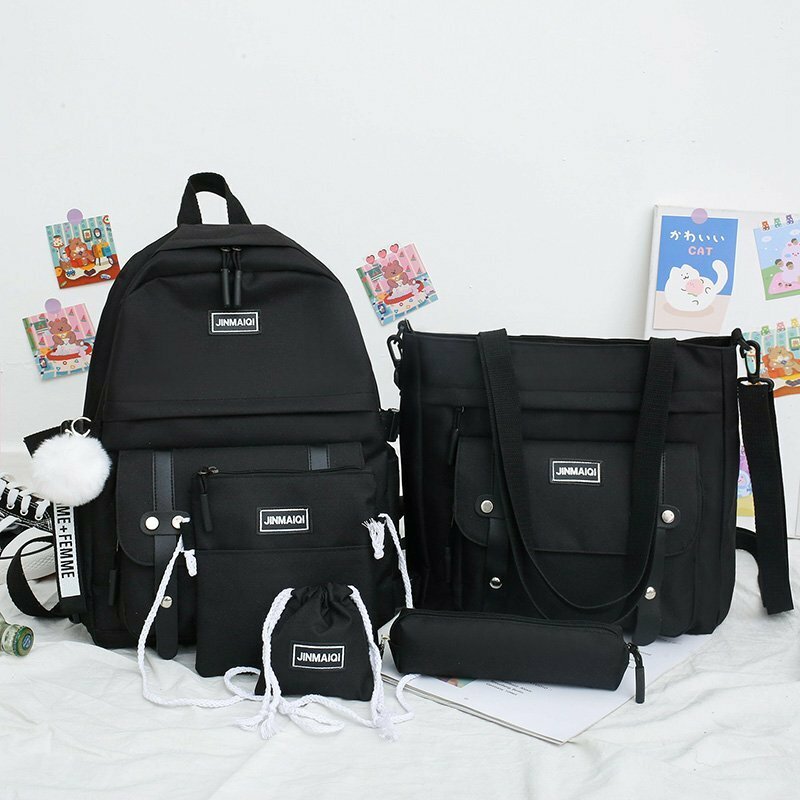 5 pcs sets canvas Schoolbags For Teenage Girls Women Backpacks Laptop keychain School Bags Travel Bagpack Mochila Escolar