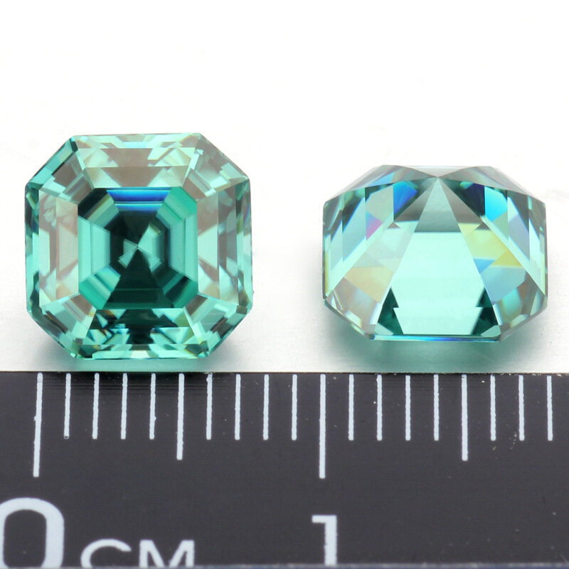 Pietra sciolta quadrata verde Moissanite 1ct, gioielli personalizzati in materiale alternativo con diamanti