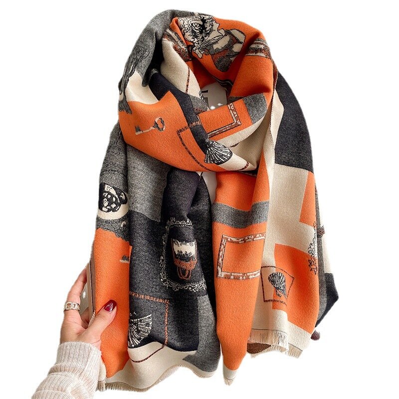 Длинный шарф из имитации кашемира, Женская винтажная Зимняя Толстая большая шаль, палантин, шейный платок, 180*65 см