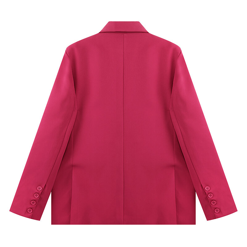 Mantel Blazer Berkancing Dua Baris Wanita Kantor Chic Longgar Vintage Wanita Jaket Musim Gugur Pakaian Luar Wanita Lengan Panjang Setelan Atasan Mode