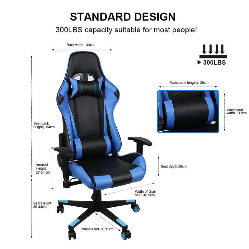 Ergonomische Computer Gaming Stuhl Racing Hoher Rücken Weiche PU Leder Einstellbare Winkel 360 Grad Swivel