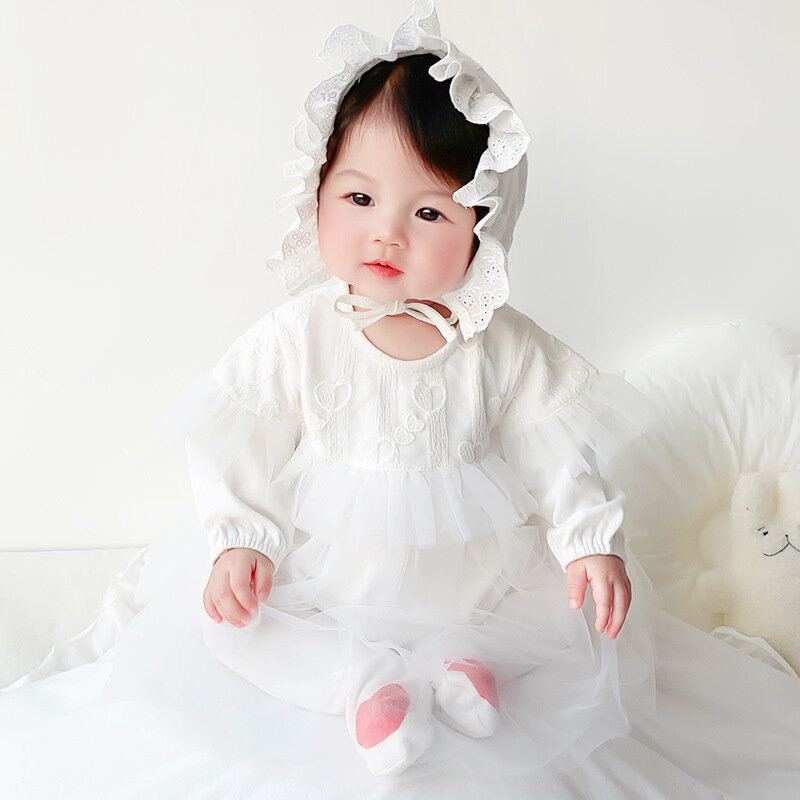 Set Pakaian Bayi Perempuan Baru Lahir 2022 Gaun Renda Putri Gaun Kontes Pernikahan Pesta Bayi Anak Gaun Bunga Formal + Topi Tahun Baru