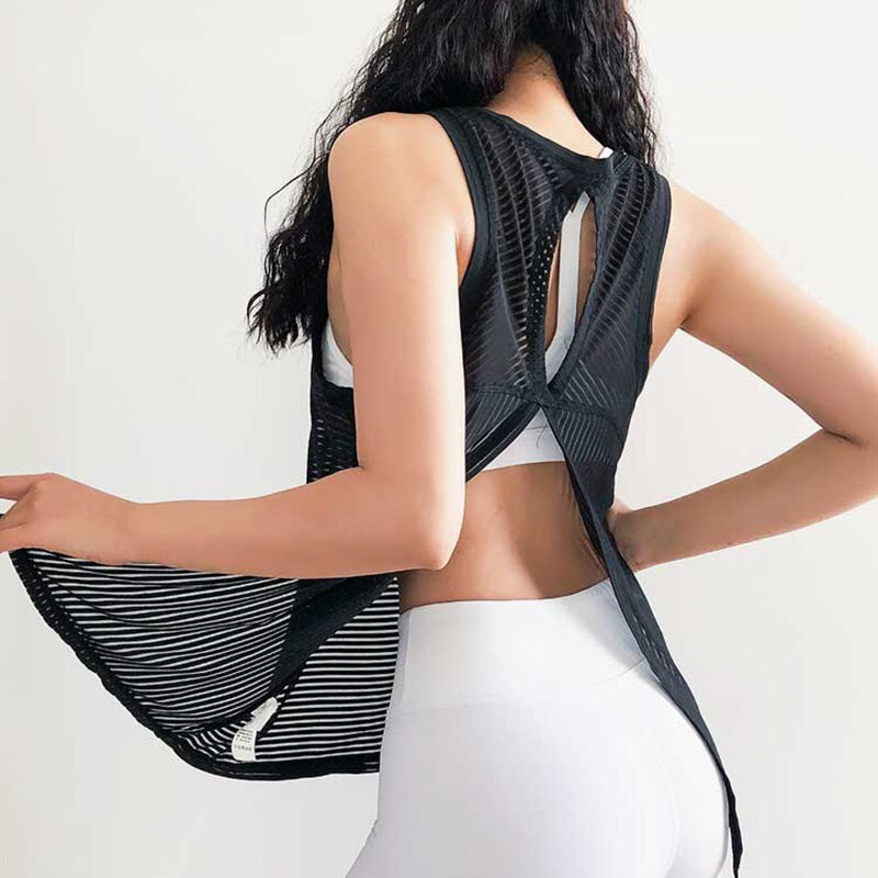 Yoga topos mulheres oco ginásio camisas de secagem rápida respirável workout superior colete de fitness correndo roupas sem mangas esportes regatas