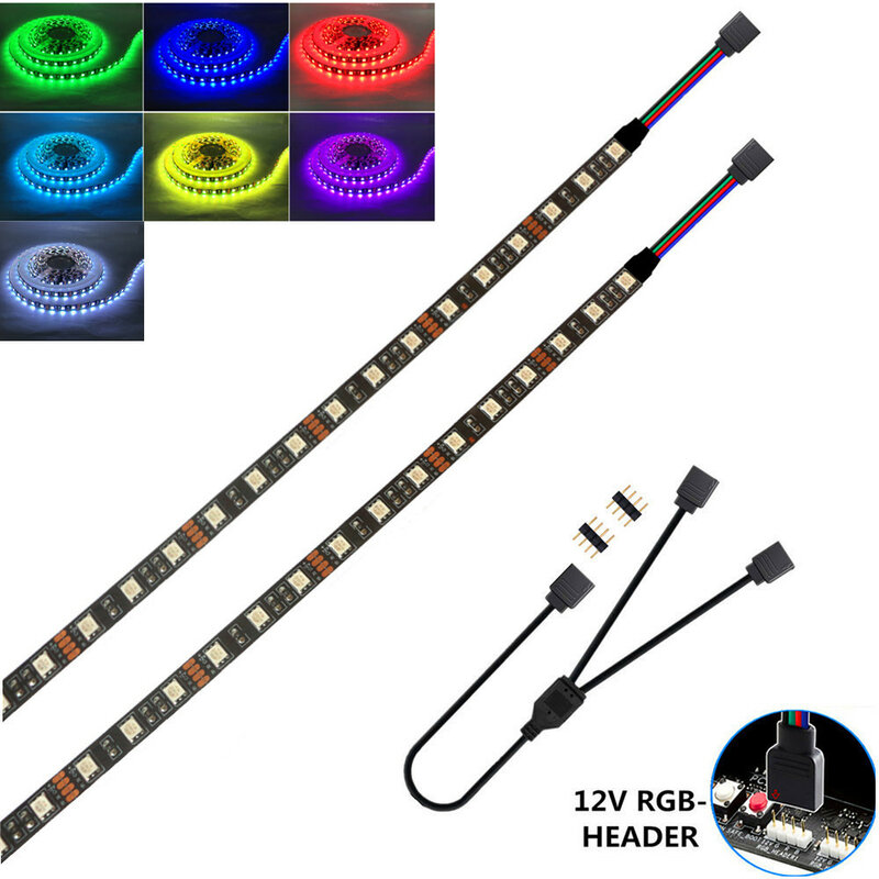 Black RGB 12V 4Pin 5050 LED Strip สำหรับ PC ASUS Aura SYNC,MSI Mystic Light,GIGABYTE RGB Fusion2.0หัวบนเมนบอร์ด