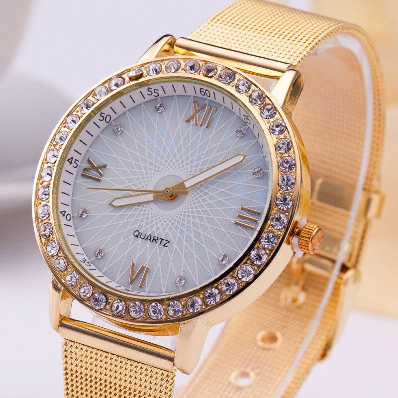Montre-bracelet à Quartz analogique en acier inoxydable pour femmes, avec strass Rose doré, Simple, de luxe, pour les affaires, nouvelle collection 2019