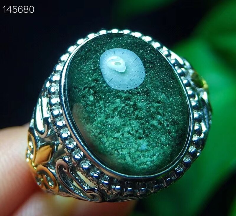 Anello ovale regolabile al quarzo fantasma verde naturale 16.5/13/9mm donna Mem Big Size 925 argento verde Phantom Jewelry AAAAAA