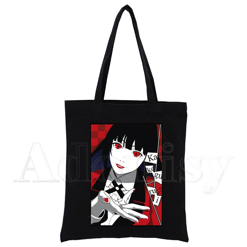 Kakegurui-Bolso de lona artístico para chicas, bolsa de compras con estampado Simple, informal, color negro, novedad